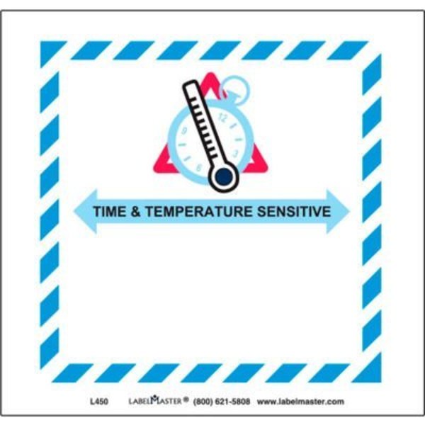 American Labelmark Co LabelMaster® Labels w/ "Time & Temperature Sensitive" Print, 4-3/4"L x 5"W, White, Roll of 50 L450S